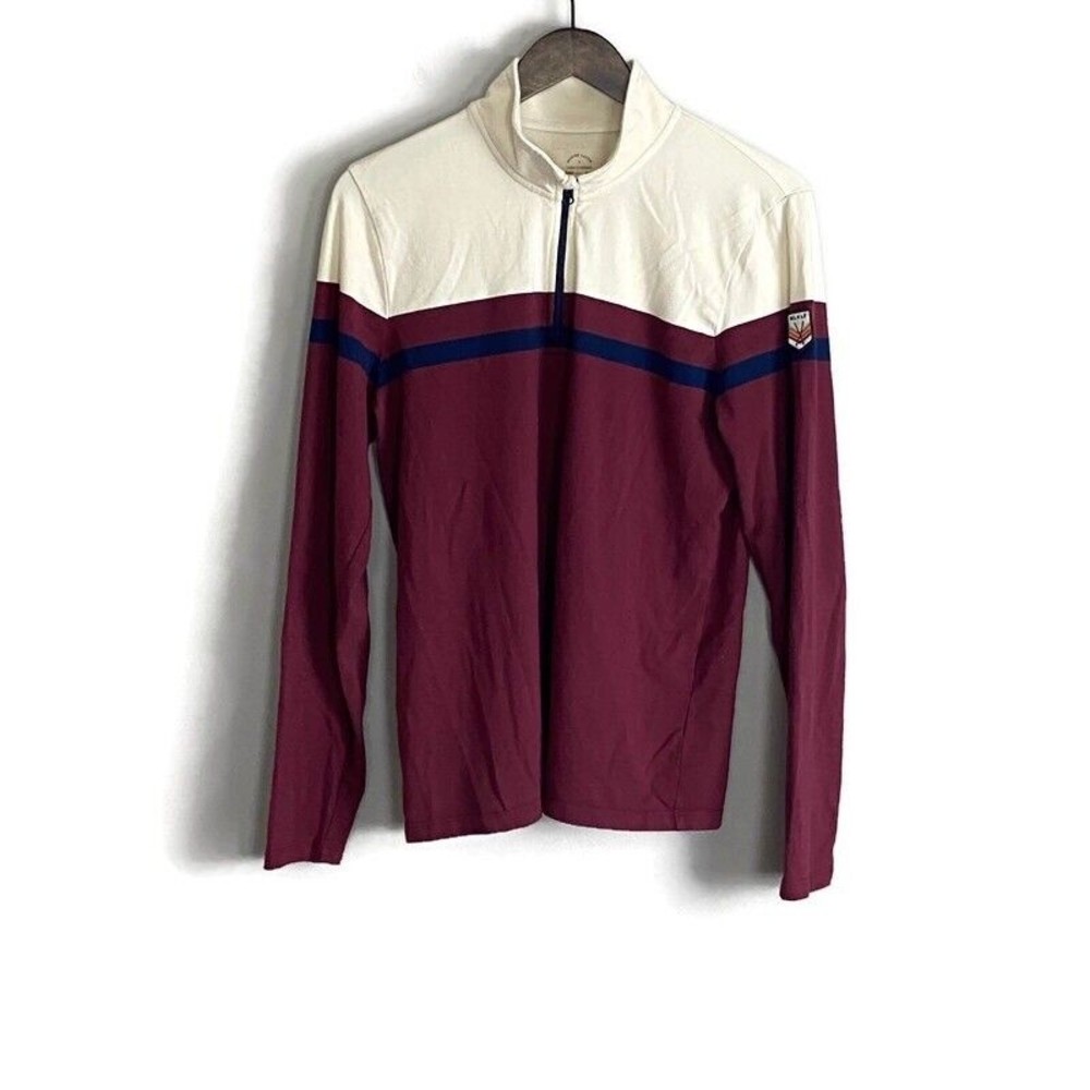 MARINE LAYER x LOST & FOUND Mens Red Quarter Zip Long Sleeve Shirt Size S